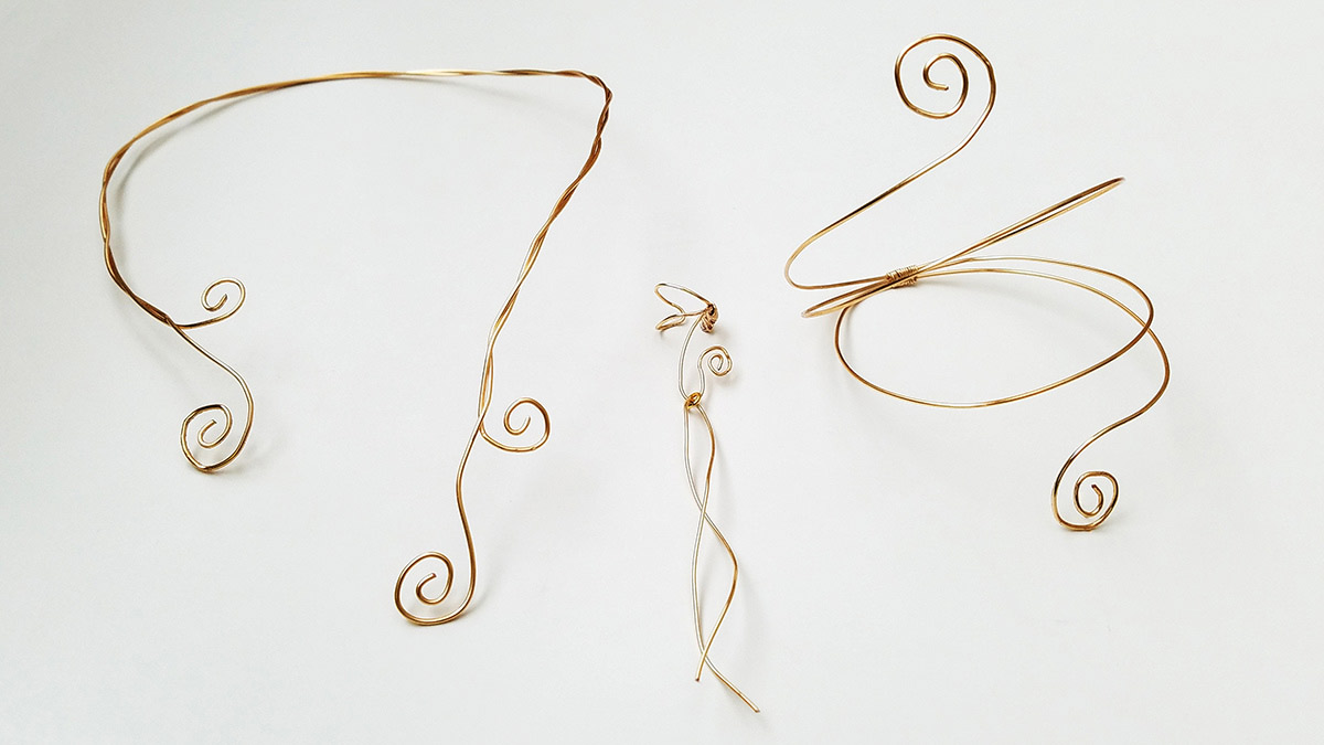 3 Gold Wire Swirl Cuff Pieces Display