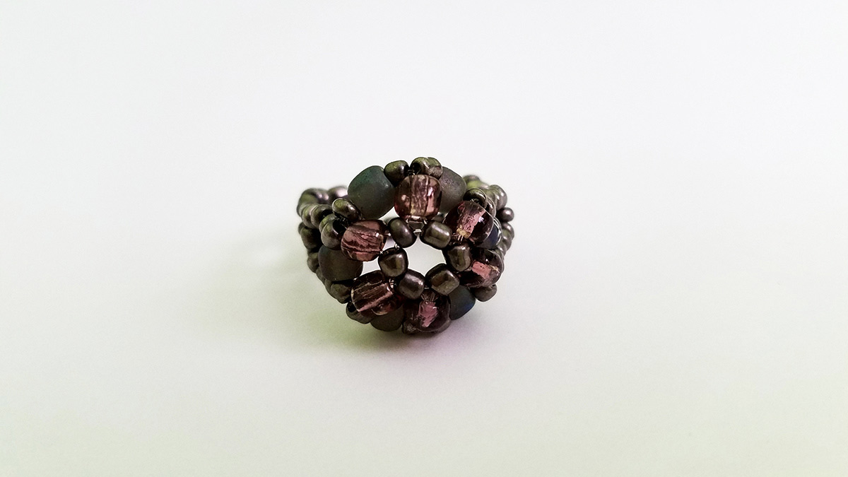 Dark Purple Beaded Flower Ring Display