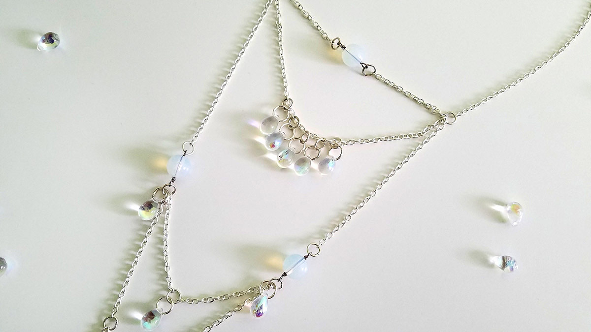 Iridescent Hanging Necklace Front