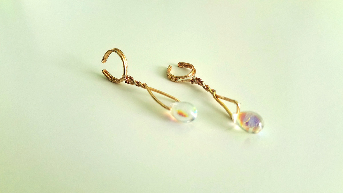 Iridescent Hanging Wire Ear Cuff Right
