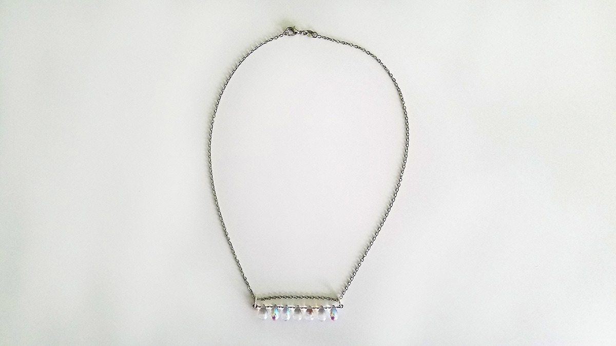 Iridescent Wire Bar Necklace Display
