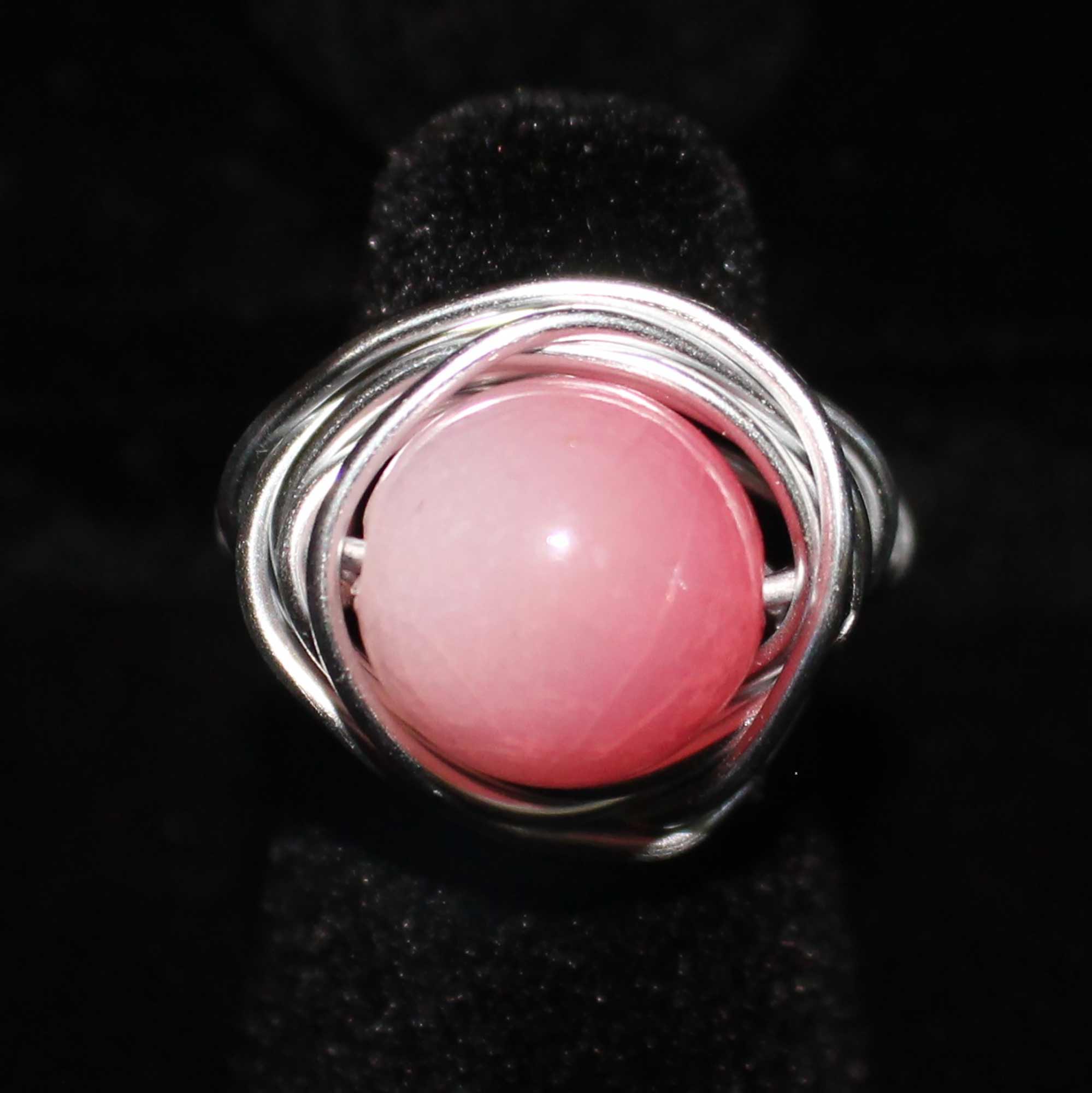 Pink Bead Wire Wrapped Ring